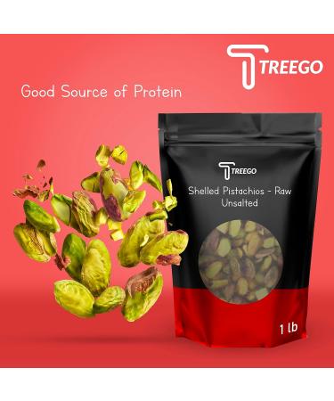 Treego 1lb Bag Unsalted Pistachios No Shell - Raw California Grown Kernels | Healthy Snack with Fiber, Protein, Vitamins, Antioxidants | Keto, Vegan, Plant-Based, Kosher - Buy Online on GoSupps.com
