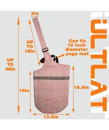 ULTLAT Yoga Mat Bag - Adjustable Shoulder Strap, Large Pockets, Pink Totem Design - Fits Mats up to 7.7 Diameter - Convenient Tote Carrier for Yoga Lovers - Buy Online on GoSupps.com