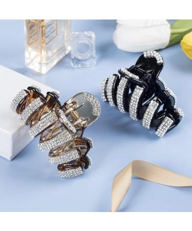 PAGOW 2Pcs Large Rhinestone Hair Clips | Crystal Jaw Clips Hairpin for Thick Hair | Fashion Hair Clamp Barrette for Women (Black + Brown) - Buy Online on GoSupps.com