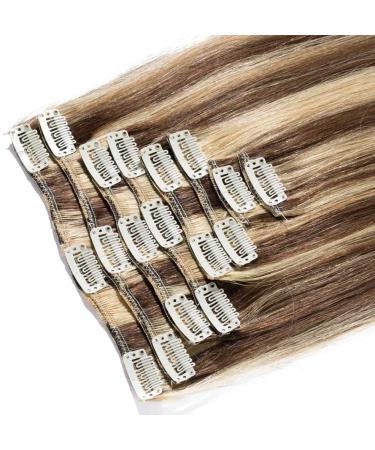 Real Remy Clip In Hair Extensions 8PCs - 40cm Medium Brown/Dark Blonde - 90g Smooth Quality - Buy Online on GoSupps.com