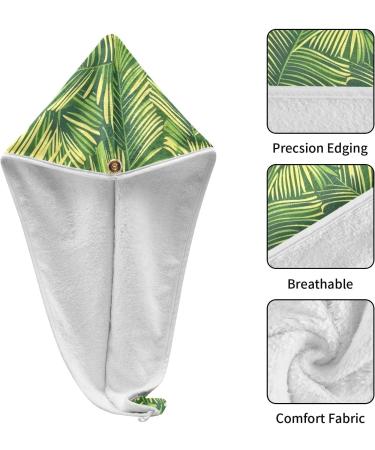 Tropical Green Palm Leaves Hair Towel 2 Pack | Super Absorbent Quick Dry Hair Turbans for Women & Girls - Buy Online on GoSupps.com