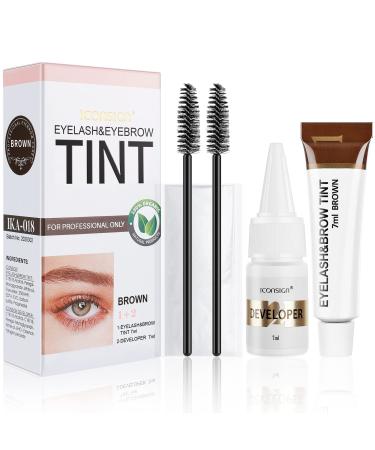 Duoffanny 2-In-1 Tint Kit  Professional Eyelash & Eyebrow Kit  Lasting for 6 Weeks DIY Hair Dying for Salon Home Use 7ml (Brown)