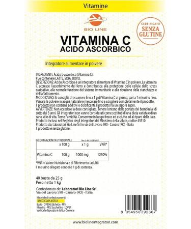  Laboratori Bio Line Vitamin C powder 1000g (40 sachets of 25 grams) (Sachets - 1000 grams) - Buy Online on GoSupps.com