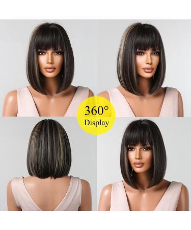 Allbell Short Bob Wigs for Women - Black & Blonde Synthetic Wig with Bangs | Perfect for Christmas - Buy Online on GoSupps.com