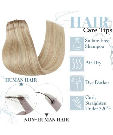 Runature Real Hair Clip-In Extensions - 35cm Ash Blonde & Platinum Highlights - 7 Piece Set for Natural Volume - Buy Online on GoSupps.com