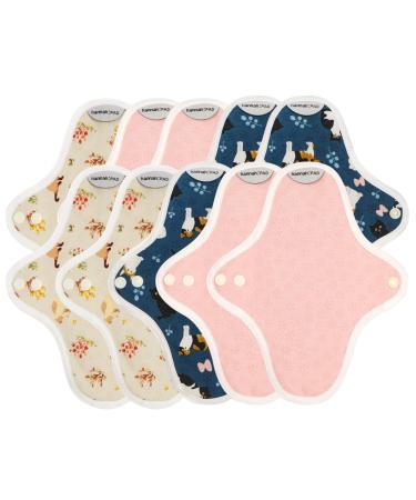 hannahpad Organic Cotton Cloth Pantyliners Set of 10 Random Patterns - Washable Reusable + Free Mini Wetbag