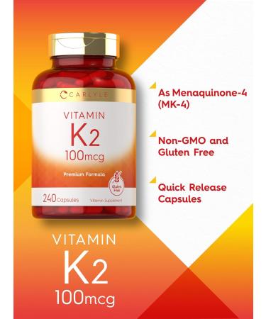 Carlyle Vitamin K2 Supplement 100 mcg | K2 MK-4 | 240 Capsules | Non-GMO & Gluten Free - Buy Online on GoSupps.com