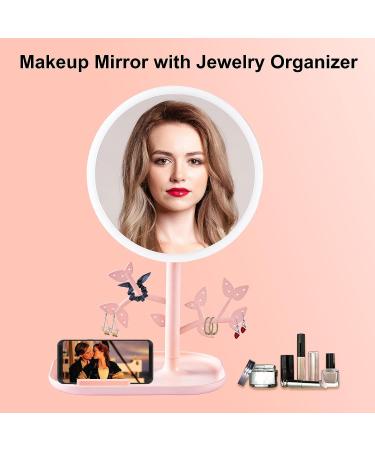 Portable Makeup Mirror with Lights - Rechargeable Lighted Vanity Mirror for Teens with Phone Holder and Jewelry Storage - 3 Color Lighting Modes - Buy Online on GoSupps.com