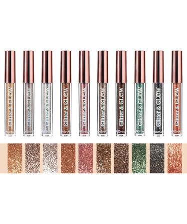 Liquid Eyeshadow - 10 Colors Eyeshadow Set - Brown Eye Makeup Set Brilliant Gel Highlighter Shimmer Shadow Brighten Eyes Make Up Kit Nicything - Buy Online on GoSupps.com