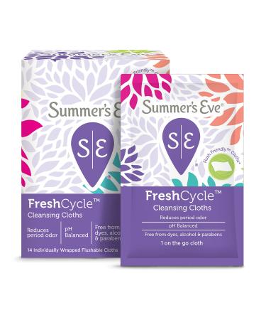Summer's Eve FreshCycle Cleansing Cloths, Reduces Period Odor, 14 Count Cloths 14 Count (Pack of 1)