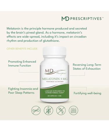 MD Prescriptives Melatonin 3mg Supplement for Men & Women - Promotes Deep Sleep Supports Immune Balance & Glutathione Production - 60 Daily Capsules - Buy Online on GoSupps.com