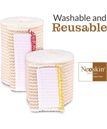 Nexskin Premium Elastic Bandage Wrap 3 Wide 2 Pack - Latex Free Compression Bandages with Hook & Loop Fasteners - Washable & Reusable Organic Cotton - Made in USA (Pack of 2) - Buy Online on GoSupps.com