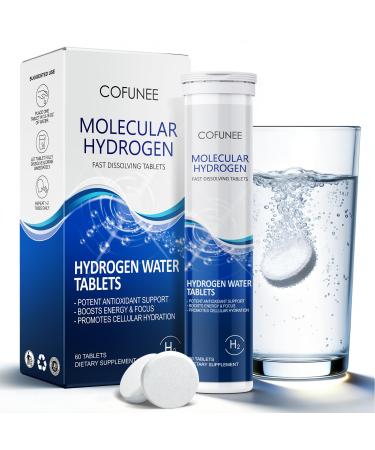 COFUNEE Hydrogen Tablets with Magnesium - H2 Molecular Hydrogen Tabs for Drinking Water Hydration Electrolytes Supports Healthy Aging Focus & Daily Energy Fast-Dissolving Tablets 60 Count
