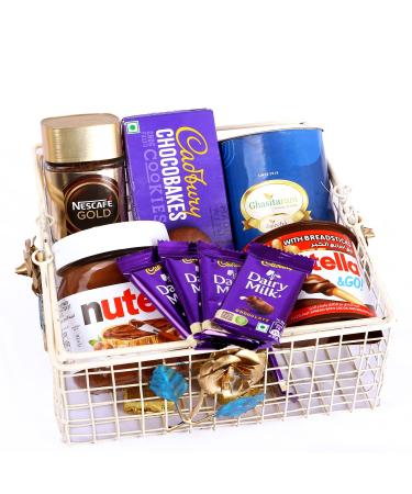 Ghasitaram Gifts Jaiccha White Metal Basket of Assortments with Channa Laddoo Can|Gift for Diwali Gifts Holi Rakhi Valentine Christmas Birthday Anniversary Her Him|