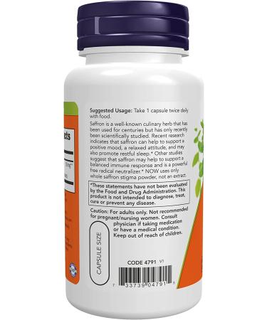 Now Foods Saffron 50mg - 60 Vegan Capsules for Mood & Well-being - Buy Online on GoSupps.com
