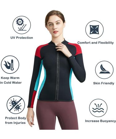 DEHAI 2mm Neoprene Wetsuit Top Jacket for Women, Front Zipper, Red - Medium - Buy Online on GoSupps.com