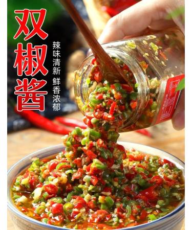 Chinese specialty Chili sauce and paste Homemade chili sauce 280g/bottle Spicy mixed noodle sauce Garlic with green and red chopped chili sauce Chinese food snacks Side dishes (2pcs) - Buy Online on GoSupps.com