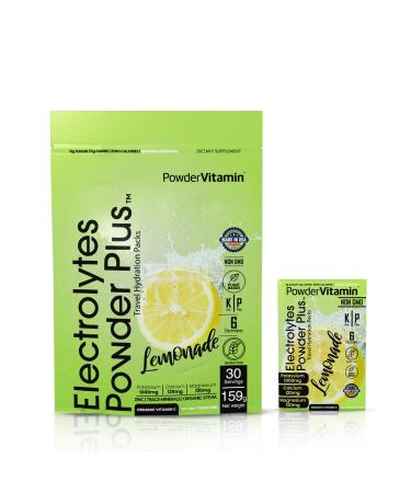 PowderVitamin Electrolytes Powder Plus Keto Lemonade Zero Sugar 1000mg Potassium 120mg Calcium 120mg Magnesium Non-GMO Zero Calories 30 Hydration Packets Lemonade 7.5 Ounce (Pack of 1)