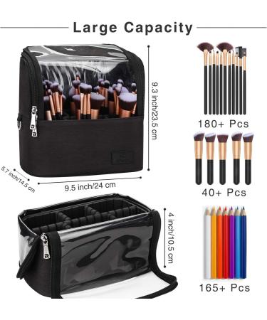 Large Black Makeup Brush Case Organizer with Adjustable Dividers and Shoulder Strap - Buy Online on GoSupps.com
