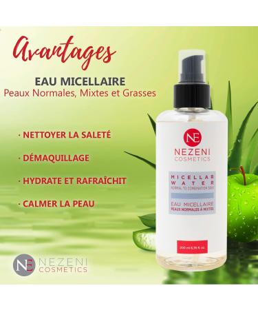 Eau micellaire Nezeni pour peaux normales grasses et mixtes | Nettoyant D maquillant 200 ml | 5 ingr dients actifs | V g talien | FAIBLE EN CONSERVATEURS - Buy Online on GoSupps.com