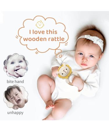 Wooden Baby Rattle - Crochet Lion Newborn Toy with Natural Wood Teething Ring - Handmade Gift for Boys and Girls - Buy Online on GoSupps.com