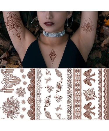 Brown Henna Temporary Tattoo Stickers - Waterproof Lace Designs for Women - Festive Party Favors - 5 Sheets - Buy Online on GoSupps.com