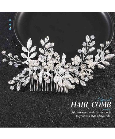 Jeairts Rhinestone Wedding Hair Comb - Leaf Bridal Headpiece with Glitter Crystal Accents (A-Silver) - Buy Online on GoSupps.com