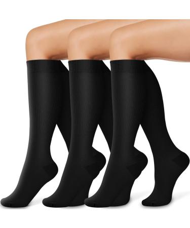 COOLOVER Compression Socks for Women and Men Circulation(3 Pairs)-Best Support for Running, Athletic, Nursing, Travel 01 Black 3 Pairs Large-X-Large