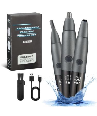 3 in 1 Nose Hair Trimmer For Men Painless Precision Ear Nose Neck Facial Nose Ear Trimmer for Men Women Type C Sideburns Clipper Dual Edge Razor Professional Nasal Ear Trimmer IPX7 Rechargeable