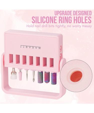 MAKARTT Nail Drill Bit Holder & Storage Case - Pink | 7 Anti-Slip Holes, Detachable Stand, Organize Nail Tech Supplies - Buy Online on GoSupps.com