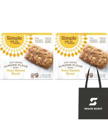 Simple Mills Soft Baked Almond Flour Bars Nutty Banana Bread Gluten-Free Pack of 2 Bundle With Snack Scout Lunch Bag