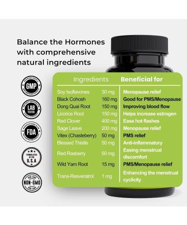 Women's Hormone Balance Support - PMS & Menopause Relief with Black Cohosh Vitex Dong Quai - 30 Servings - Buy Online on GoSupps.com