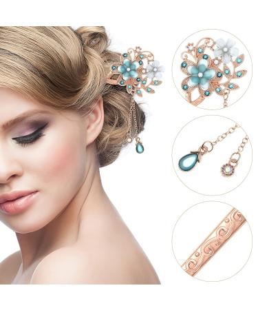 FRCOLOR Rhinestone Hair Stick Hairpin - Blue Chinese Hair Chopsticks for Women and Girls - Buy Online on GoSupps.com