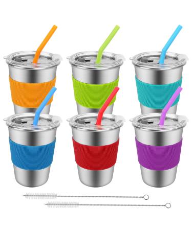 Spill Proof Cups for Kids 6 Pack 12oz Stainless Steel Kids Cups with Straws and Lids Unbreakable Toddler Tumbler Baby Water Drinking Glasses BPA-Free Reusable Metal Smoothie Sippy Mug for Child Adult