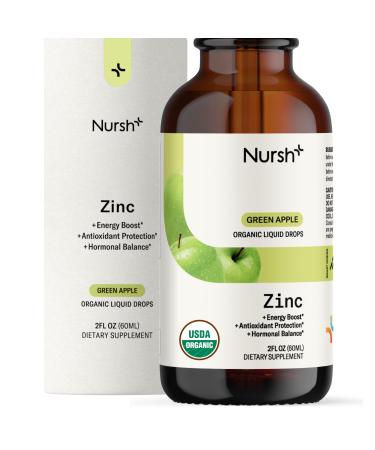 Nursh+ Daily Organic Liquid Zinc Drops Fast-Absorbing Immune Support & Skin Health for Kids & Adults 7mg Per Serving USDA Certified Organic & Vegan 2 fl oz
