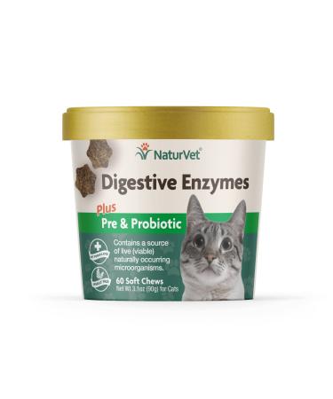 NaturVet  Digestive Enzymes For Cats Plus Probiotics  60 Soft Chews  Helps Support Diet Change & A Healthy Digestive Tract  Aids in the Absorption of Vitamins & Minerals  30 Day Supply