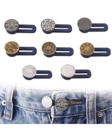 8 Pcs Button Waist Extender Jeans Button Extender Set Adjustable Extended Button Elastic Collar Extenders Elastic Stainless Steel Extender for Denim Jeans Trousers Pants Shirts Collars(Add 1.4 inch) Silver + Bronze