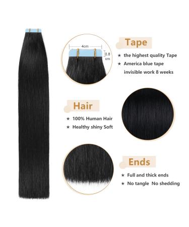 Yilite Tape Extensions Real Hair - Jet Black 60cm 20 Pieces 50g - Invisible Silky Straight Skin Weft Tape-In Extensions - Buy Online on GoSupps.com
