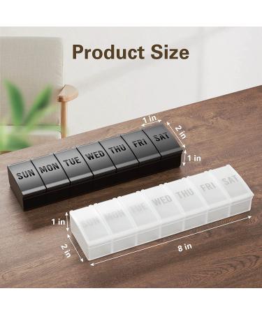 iBune 2 Pack Large Pill Organizers Weekly Medicine Organizer - White + Black | 7 Day Pill Boxes for Vitamins, Fish Oil & Supplements - Buy Online on GoSupps.com