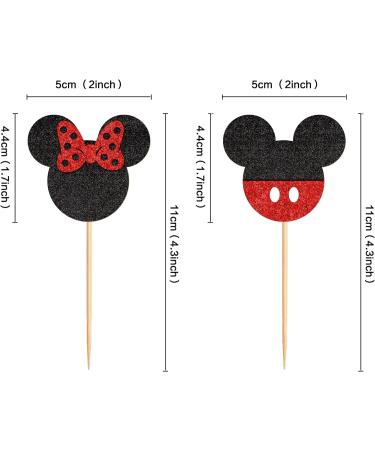 Ercadio 24 PCS Mouse Inspired Cupcake Toppers Glitter Black and Red Mouse Cupcake Picks Baby Shower Kids Boys Birthday Party Cake Decorations Supplies Red Mi Red - Buy Online on GoSupps.com