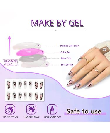 24Pcs Pink Butterfly Press on Nails - Exquisite Design Full Cover Acrylic Nails for Women - Spring Nail Art Decorations - Buy Online on GoSupps.com