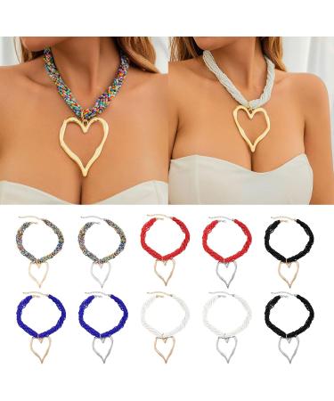Shop Oralgo's Fashionable Multi-Layered Pearl Choker Necklace with Large Metal Heart - Gold & White Statement Jewelry for Collarbone Style - International Shipping Available - Buy Online on GoSupps.com