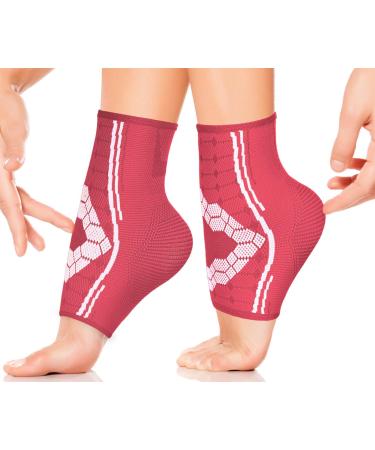 Sparthos Ankle Compression Socks (Pair) Plantar Fasciitis Ankle Brace with Arch Support for Men and Women Foot Sleeves Increase Blood Circulation Reduce Swelling & Heel Spurs (Pink-S) Small (Pack of 2) Flamingo Pink