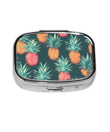 Summer Pineapple Printing 2 Compartment Small Pill Case Cute Small Pill Box Purse Pill Boxs Travel Pill Organizer for Pocket Purse and Travel Gifts