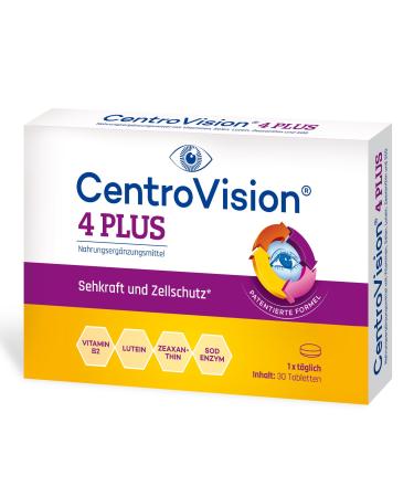 Centrovision 4 Plus- nutritional supplement for eye health patented formula with superoxide dismutase and high-quality natural lutein and zeaxanthin lactose and gluten-free 30 hours