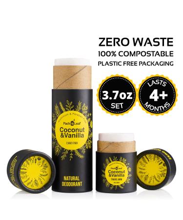 Coconut Vanilla Natural Deodorant Stick Set | Aluminum-Free, Vegan, Eco-Friendly | Women & Men | Full & Travel Size | Zero Waste | Cruelty-Free (3.7oz) - Buy Online on GoSupps.com