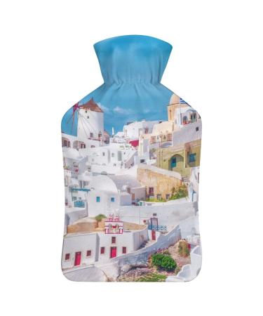 Hot Water Bottle With Lid Santorini Island Rubber Hot Water Bag For Pain Relief Cramps Foot Warmer Hot And Cold Therapy