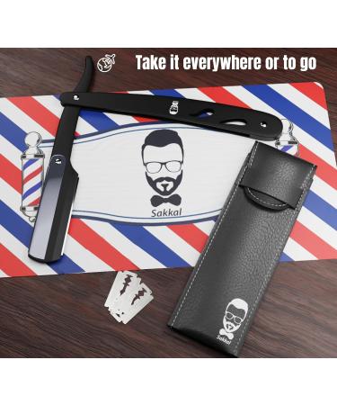 Straight Edge Razor Kit for Men | Premium Barber Straight Razor Set with 20 Blades & Leather Case | Beard & Face Grooming Accessories A-Black - Buy Online on GoSupps.com