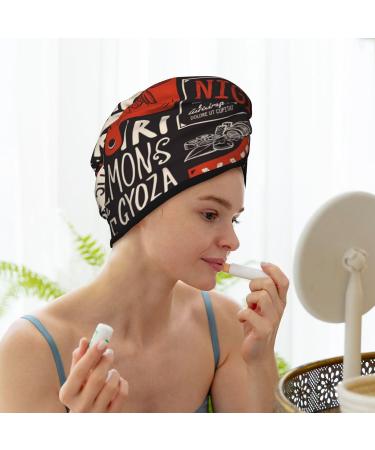 Super Absorbent Sushi Menu Microfiber Hair Towel Wrap - Quick Dry Coral Velvet for Long Curly & Thick Hair | International Shipping - Buy Online on GoSupps.com