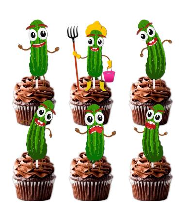18pcs Green Glitter Cartoon Cucumber Dessert Cupcake Topper for A Big Dill Vegetable Fruit Funny Pickle Theme Decor Supplies Men Women Birthday Anniversary Wedding Party Decoration